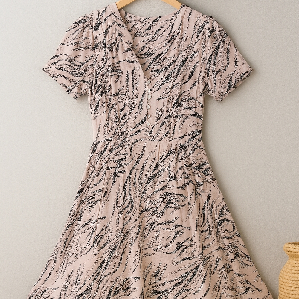 Free People Elegant Black and Cream Patterned Dress